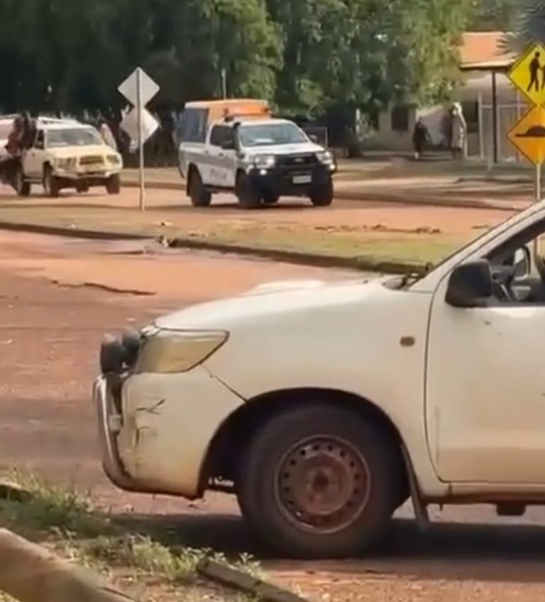 VIDEO: Bizarre scenes in Wadeye show joyriders in stolen car ‘chasing’ police off the road